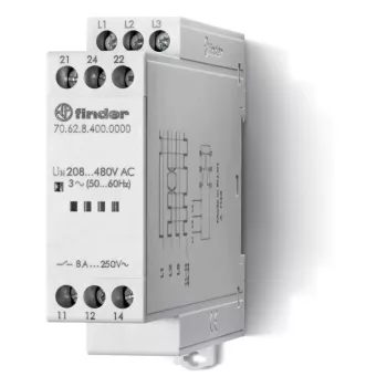 Finder 70.62.8.400.0000 felügyeleti relé 2 váltóérintkező (2 CO) 8 A 208…480 V AC (50/60 Hz)