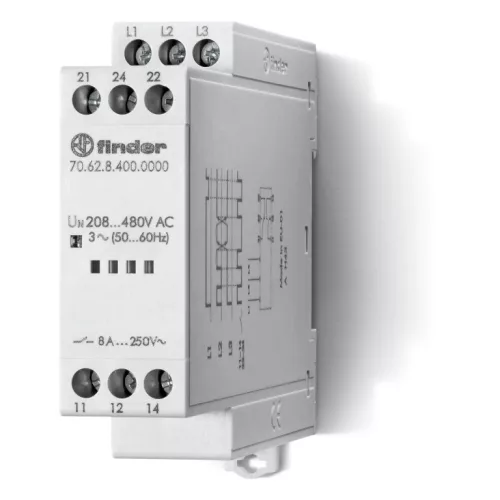 Finder 70.62.8.400.0000 felügyeleti relé 2 váltóérintkező (2 CO) 8 A 208…480 V AC (50/60 Hz)