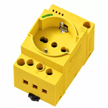   Finder 7U.00.8.230.0012 dugaszolóaljzat kapcsolószekrényhez, kombinált Schuko + olasz (F és L típus), 16 A, 250 V AC, sárga (RAL 1021), zöld LED-es állapotjelzéssel - 7U0082300012