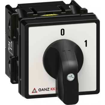   Ganz KK KK0-20-6001 kézi nyitott BE-KI kapcsoló, 0-1 állás, 2P, 20A, IP20/44, 690V, 5,5kW kapcsolható teljesítmény(AC-3,400V), 48x48x71mm ( Ganz 1AC6001AA00M10 )