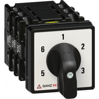   Ganz KK KK0-20-6037 kézi nyitott fokozatkapcsoló, 1-2-3-4-5-6 állás, 1P, 20A, IP20/44, 690V, 5,5kW kapcsolható teljesítmény(AC-3,400V), 48x48x100mm ( Ganz 1AC6037AA00M30 )