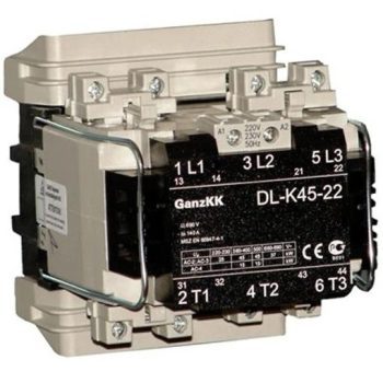   GANZ KK DL-K45-22 3 pólusú mágneskapcsoló, 2 db beépített záró és 2 db beépített nyitó segédérintkezővel, 110V, 45kW (AC-3 400V), 108×124×140mm ( GANZ 200-4517-030-DL )