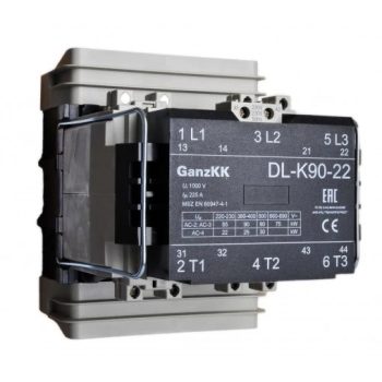   GANZ KK DL-K90-22 3 pólusú mágneskapcsoló, 2 db beépített záró és 2 db beépített nyitó segédérintkezővel, 380-400V, 90kW (AC-3 400V), 148×179×179mm ( GANZ 200-4523-660-DL )