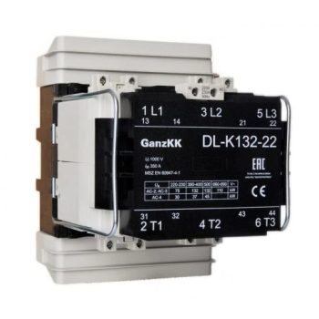   GANZ KK DL-K132-22 3 pólusú mágneskapcsoló, 2 db beépített záró és 2 db beépített nyitó segédérintkezővel, 380-400V, 110kW (AC-3 400V), 154×204×182mm ( GANZ 200-4531-660-DL )