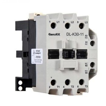   GANZ KK DL-K30-11 3 pólusú mágneskapcsoló, 1 db beépített záró és 1 db beépített nyitó segédérintkezővel, 240V, 30kW (AC-3 400V), 81×106×116mm ( GANZ 200-4535-360-DL )