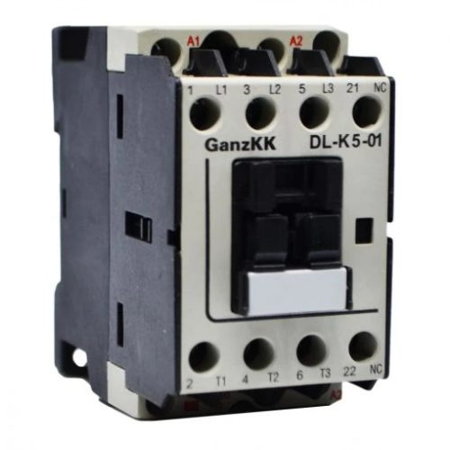 GANZ KK DL-K5-01 3 pólusú mágneskapcsoló, 1 db beépített nyitó segédérintkezővel, 24V, 5,5kW (AC-3 400V), 45×78×85mm ( GANZ 210-0002-010-DL )
