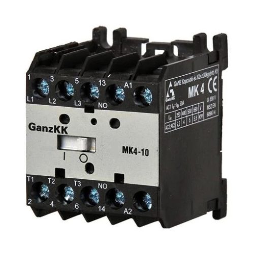 GANZ KK MK4-10 minikontaktor 1 záró segédérintkezővel, 400V, 4kW (AC-3 400V), 45×57×49mm ( GANZ 230-3720-361 )