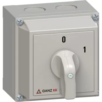   Ganz KK KKM0-20-6002 kézi tokozott BE-KI kapcsoló, 0-1 állás, 3P, 20A, IP65, 690V, 5,5kW kapcsolható teljesítmény(AC-3,400V), 88x88x101mm ( Ganz 3AC6002XB00S20 )