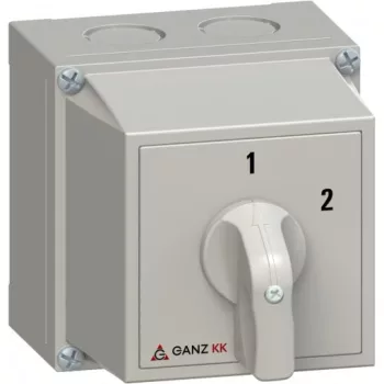   Ganz KK KKM0-20-6004 kézi tokozott átkapcsoló, 1-2 állás, 3P, 20A, IP65, 690V, 5,5kW kapcsolható teljesítmény(AC-3,400V), 100x100x122mm ( Ganz 3AC6004XB00S40 )