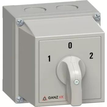   Ganz KK KKM0-20-6008 kézi tokozott irányváltó motorkapcsoló, 1-0-2 állás, 3P, 20A, IP65, 690V, 5,5kW kapcsolható teljesítmény(AC-3,400V), 100x100x122mm ( Ganz 3AC6008XB00S40 )
