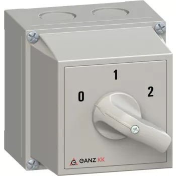   Ganz KK KKM0-20-6013 kézi tokozott motorkapcsoló Dahlander-tekercselésű motorhoz, 0-1-2 állás, 20A, IP65, 690V, 5,5kW kapcsolható teljesítmény(AC-3,400V), 100x100x122mm ( Ganz 3AC6013XB00S40 )