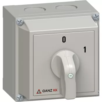   Ganz KK KKM0-20-6044 kézi tokozott BE-KI kapcsoló, 0-1 állás, 4P, 20A, IP65, 690V, 5,5kW kapcsolható teljesítmény(AC-3,400V), 88x88x101mm ( Ganz 3AC6044XB00S20 )