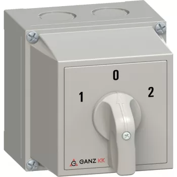   Ganz KK KKM0-20-6432 kézi tokozott átkapcsoló, 1-0-2 állás, 4P, 20A, IP65, 690V, 5,5kW kapcsolható teljesítmény(AC-3,400V), 100x100x122mm ( Ganz 3AC6432XB00S40 )