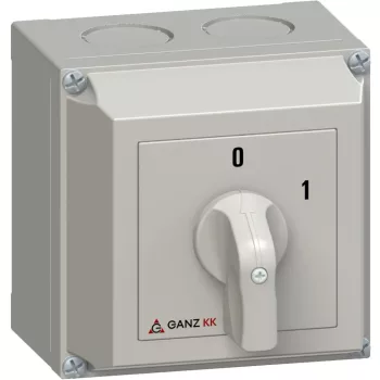   Ganz KK KKM1-32-6001 kézi tokozott BE-KI kapcsoló, 0-1 állás, 2P, 32A, IP65, 690V, 15kW kapcsolható teljesítmény(AC-3,400V), 100x100x112mm ( Ganz 4AF6001XB00S20 )