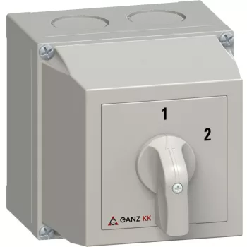   Ganz KK KKM1-32-6004 kézi tokozott átkapcsoló, 1-2 állás, 3P, 32A, IP65, 690V, 15kW kapcsolható teljesítmény(AC-3,400V), 100x100x140mm ( Ganz 4AF6004XB00S40 )