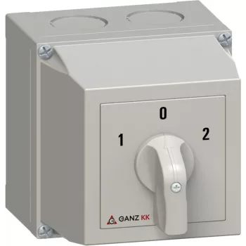   Ganz KK KKM1-32-6006 kézi tokozott átkapcsoló, 1-0-2 állás, 3P, 32A, IP65, 690V, 15kW kapcsolható teljesítmény(AC-3,400V), 100x100x140mm ( Ganz 4AF6006XB00S40 )