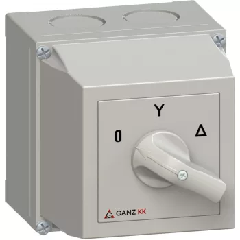   Ganz KK KKM1-32-6009 kézi tokozott csillag-delta motor-átkapcsoló, 0-Y-Δ állás, 32A, IP65, 690V, 15kW kapcsolható teljesítmény(AC-3,400V), 100x100x140mm ( Ganz 4AF6009XB00S40 )