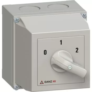   Ganz KK KKM1-32-6013 kézi tokozott motorkapcsoló Dahlander-tekercselésű motorhoz, 0-1-2 állás, 32A, IP65, 690V, 15kW kapcsolható teljesítmény(AC-3,400V), 100x100x140mm ( Ganz 4AF6013XB00S40 )