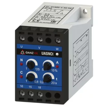   Ganz UASNCt/3x400V háromfázisú feszültségvédelmi relé (aszimmetria, fázissorrend, feszültségnövekedés és -csökkenés), állítható lekapcsolás késleltetéssel, 3x400VAC (Uc), IP20 ( Ganz 740-8075-500 )