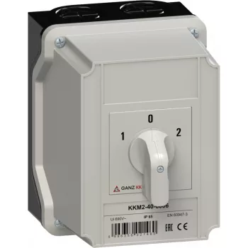   Ganz KK KKM2-40-6006 kézi tokozott átkapcsoló, 1-0-2 állás, 3P, 40A, IP65, 690V, 15kW kapcsolható teljesítmény(AC-3,400V), 125x162x152mm ( Ganz 903-6006-642 )