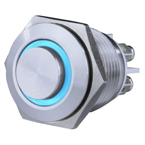 GAO Csengő nyomógomb, beépíthető, fém, kék LED fénnyel 12V, 1.5A  18mm ( 0083076302 )