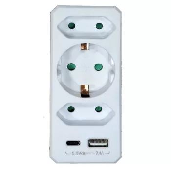   GAO Földeletlen elosztó 2x euró, 1x földelt aljzat, USB A+C fehér ( 0193H )