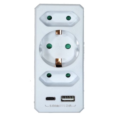GAO Földeletlen elosztó 2x euró, 1x földelt aljzat, USB A+C fehér ( 0193H )