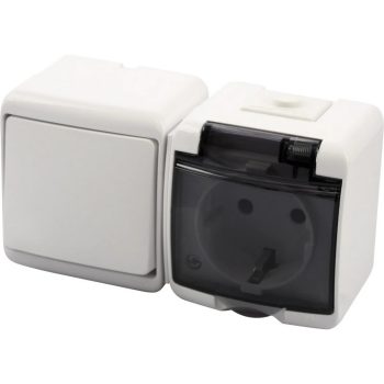   GAO Aquastar földelt dugalj + kapcsoló vízszintes, IP54, fehér ( 22011 )
