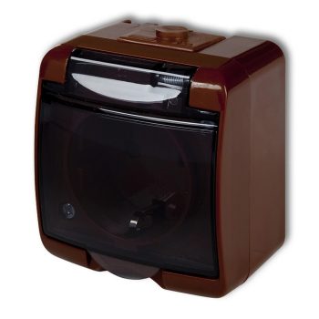   GAO Aquastar földelt dugalj, átlátszó csapfedeles, IP54, barna ( 22111B )