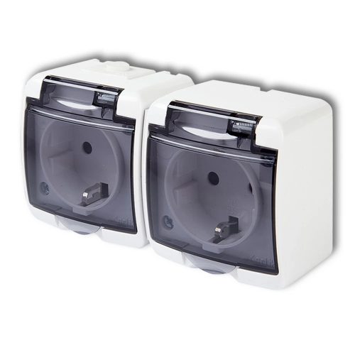 GAO Aquastar 2-es földelt dugalj, átlátszó csapfedeles, IP54, fehér ( 22121 )
