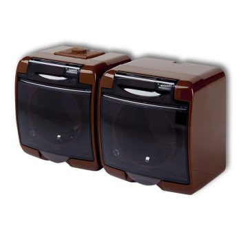   GAO Aquastar 2-es földelt dugalj, átlátszó csapfedeles, IP54, barna ( 22121B )