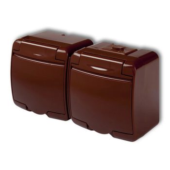   GAO Aquastar 2-es földelt dugalj, csapfedeles, IP54, barna ( 22151B )