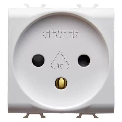 Gewiss Chorus GW10281 földelt csatlakozóaljzat (dugalj - Izraeli szabvány), 2P+F, fehér burkolattal, 2 modul, csavaros bekötés, keret nélkül, süllyesztett, 16A 250V (Kivilágítható - LED nélkül szállítva) (Gewiss GW10281)