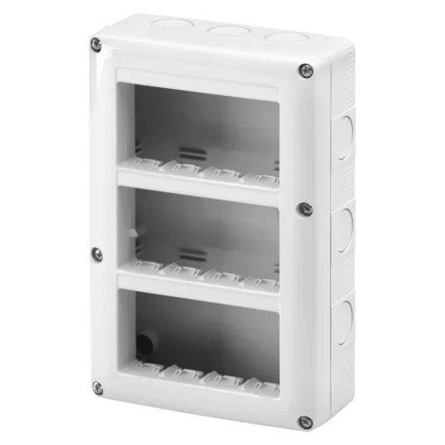 Gewiss GW27024 IP40 védett falon kívüli szerelvénydoboz – 27 COMBI sorozat – 12 modulos (4×3) – szürke RAL 7035 – SYSTEM kompatibilis