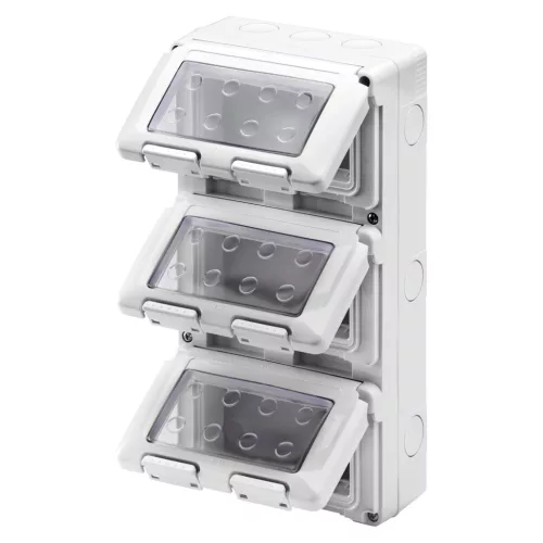 Gewiss GW27052 IP55 vízálló falon kívüli szerelvénydoboz – 27 COMBI sorozat – 12 modulos (4×3 függőleges) – szürke RAL 7035 – SYSTEM kompatibilis