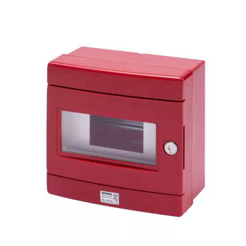 Gewiss GW42202 42 RV vízálló vészhelyzeti doboz DIN sínnel – 8 modul EN50022 – IP55 IK08 – Piros RAL 3000