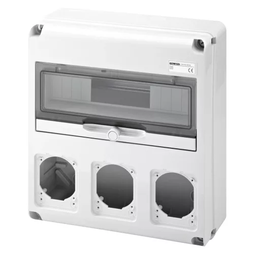 Gewiss GW68005N Q-DIN 14 DIN modul ipari elosztódoboz – 3 IEC 309 16/32A IP44/67 – IP65 IK08 – szürke RAL 7035