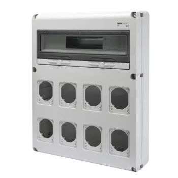 Gewiss GW68013N Q-DIN 20 DIN modul ipari elosztódoboz – 8 IEC 309 16/32A IP44/67 – IP65 IK08 – szürke RAL 7035