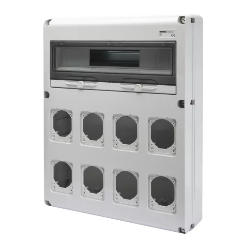 Gewiss GW68013N Q-DIN 20 DIN modul ipari elosztódoboz – 8 IEC 309 16/32A IP44/67 – IP65 IK08 – szürke RAL 7035
