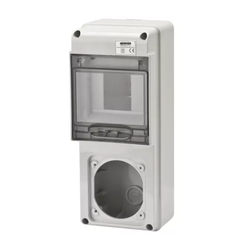 Gewiss GW68017N Q-DIN ipari elosztódoboz – 5 DIN modul + 1 csatlakozóperem – IEC 309 16A IP44/67 – IP65 – IK08 – szürke RAL 7035