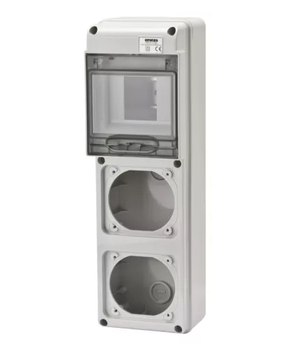 Gewiss GW68018N Q-DIN 5 DIN modul ipari elosztódoboz – 2 IEC 309 16A IP44/67 – IP65 IK08 – szürke RAL 7035