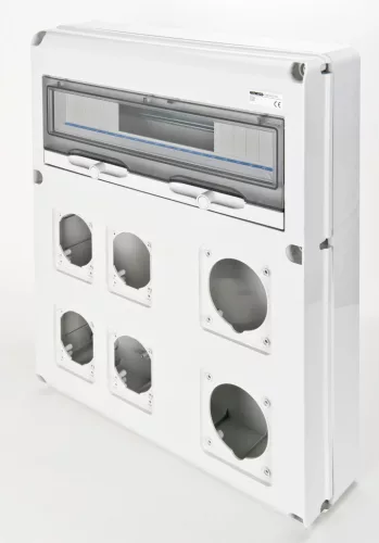 Gewiss GW68021N Q-DIN 20 DIN modul ipari elosztódoboz – 2 IEC 309 63A + 4 IEC 309 16/32A – IP65 IK08 – szürke RAL 7035