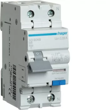   Hager AD906B Áramvédős kismegszakító 1P+N, B-6A, 30mA, 6kA, AC