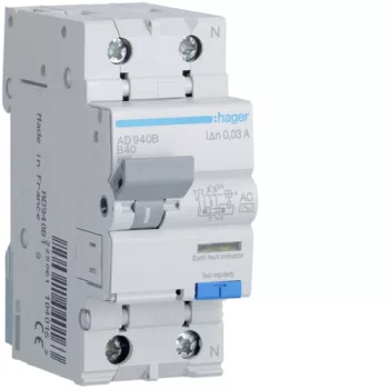   Hager AD940B Áramvédős kismegszakító 1P+N, B-40A, 30mA, 6kA, AC