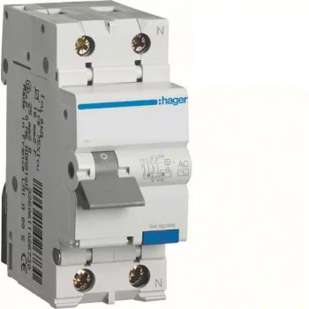   Hager AD, AD966J, Áramvédős kismegszakító (Kombi Fi-relé) 1P+N, C karakterisztika, 16A, 30mA, 6kA, A osztály (Hager AD966J)