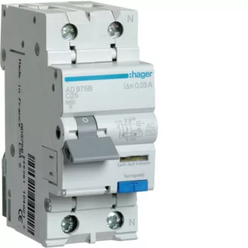   Hager AD975B Áramvédős kismegszakító 1P+N, C-25A, 30mA, 6kA, AC