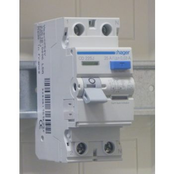   Hager CD, CD225J, Áram-védőkapcsoló (Fi-relé), A osztály, 2P, 25A, 30mA (Hager CD225J)