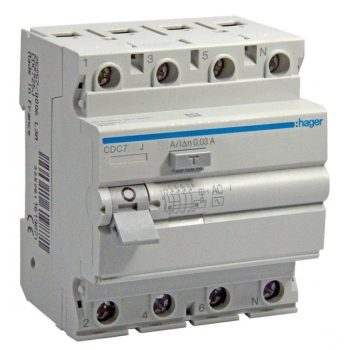   Hager CDC, CDC742J, Áram-védőkapcsoló (Fi-relé), AC osztály, 4P, 40A, 30mA (Hager CDC742J)