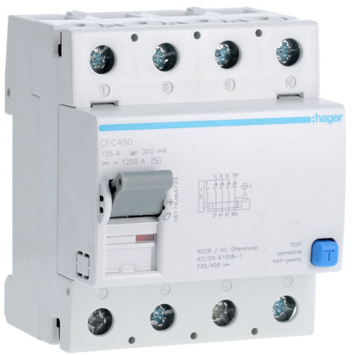 Hager CFC490 Fi-relé, 4P, 125A, 300mA, AC Hager CFC490 Fi-relé, 4P, 125A, 300mA, AC