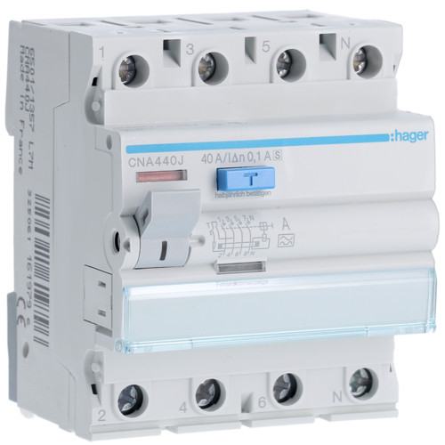 Hager CNA440J Fi-relé, 4P, 40A, 100mA, S Hager CNA440J Fi-relé, 4P, 40A, 100mA, S